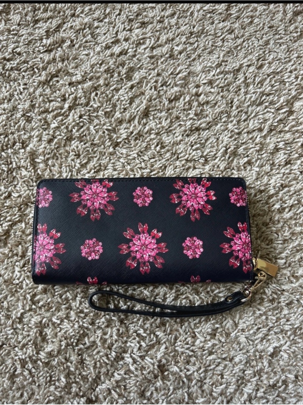 Michael Kors Black Wristlet Wallet with Pink Floral Print - Picture 3 of 10